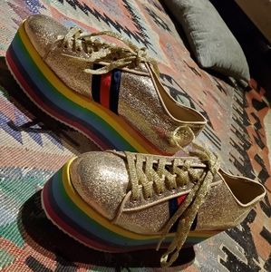 Gold Glitter Rainbow Platform Sneakers